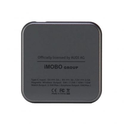 Тройна поставка (пад) за безжично зареждане за iPhone с MagSafe, Apple Watch, AirPods и Qi съвместими мобилни устройства - Audi 3-in-1 Wireless Charger Foldable Gray Big Logo 22.5W (черен) 8