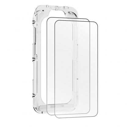 2 броя калени стъклени защитни покрития за дисплея на iPhone 16, iPhone 15 - Mobile Origin EasyGlass Full Cover Tempered Glass Pack With Applicator (черен-прозрачен) 2