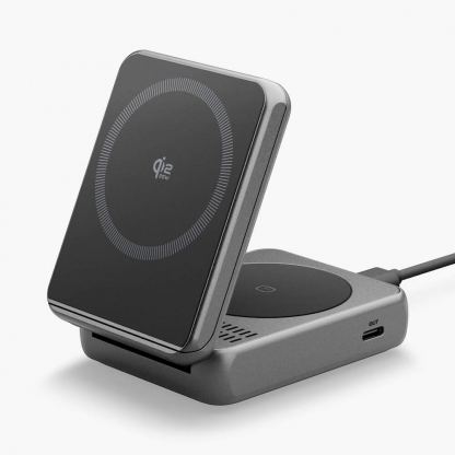 Двойна поставка (пад) за безжично зареждане за iPhone с Magsafe и AirPods - Spigen Essential Qi2.2 2-in-1 Foldable Wireless Charger 35W (черен) 3