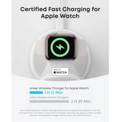 Преносима тройна поставка (пад) за безжично зареждане за iPhone с MagSafe, Apple Watch, AirPods и Qi съвместими мобилни устройства - Anker MagGo 3-in-1 MagSafe Qi2 15W Wireless Charging Station (бял) 4