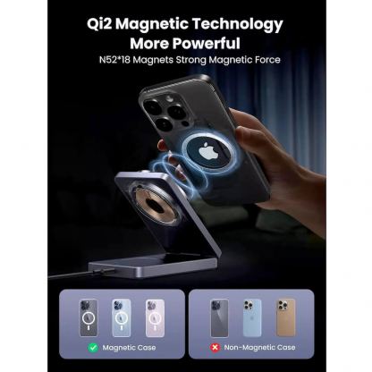 Двойна поставка (пад) за безжично зареждане за iPhone с Magsafe и AirPods - Ugreen Qi2 MagSafe 2-in-1 Inductive Charger 20W (тъмносив) 6