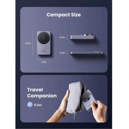 Двойна поставка (пад) за безжично зареждане за iPhone с Magsafe и AirPods - Ugreen Qi2 MagSafe 2-in-1 Inductive Charger 20W (тъмносив) 7