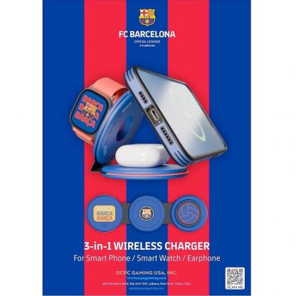 Тройна поставка (пад) за безжично зареждане на iPhone с Magsafe, Apple Watch и Qi съвместими устройства - FC Barcelona Official 3-in-1 Folding MagSafe Wireless Charger 15W (син) 11