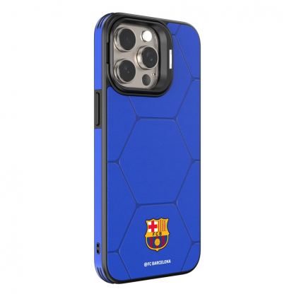 Дизайнерски кожен кейс с MagSafe за iPhone 15 Pro Max - FC Barcelona Official Magnetic Leather Case (син) 2