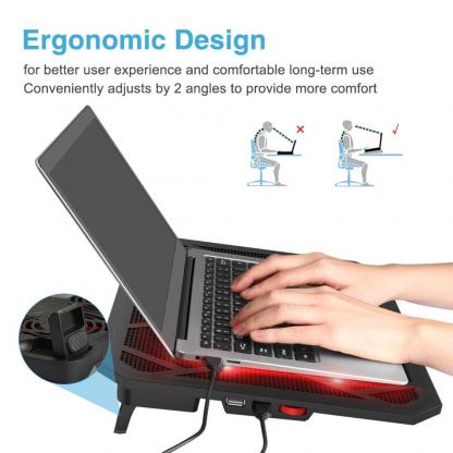 Voxon ECP02196RA01 S6 - охлаждаща ергономична поставка с 6 вентилаторa за Mac и преносими компютри (черен) 2