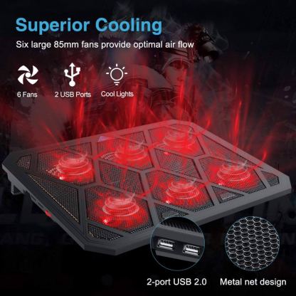 Voxon ECP02196RA01 S6 - охлаждаща ергономична поставка с 6 вентилаторa за Mac и преносими компютри (черен) 5