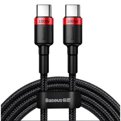 Baseus Cafule USB-C to USB-C Cable PD 2.0 100W - кабел с въжена оплетка и бързо зареждане за устройства с USB-C порт (200 см) (черен-червен)