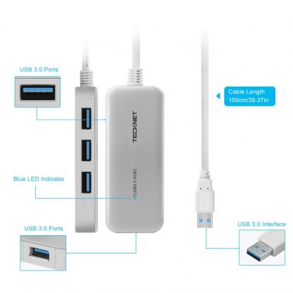 TeckNet HU05 USB 3.0 HUB - USB хъб с 4 USB 3.0 порта (сребрист) 5