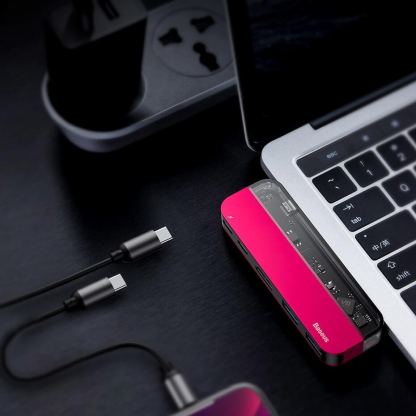 Baseus Transparent Series USB-C Hub CAHUB-TD09 - мултифункционален хъб за свързване на допълнителна периферия за устройства с USB-C (червен) 4