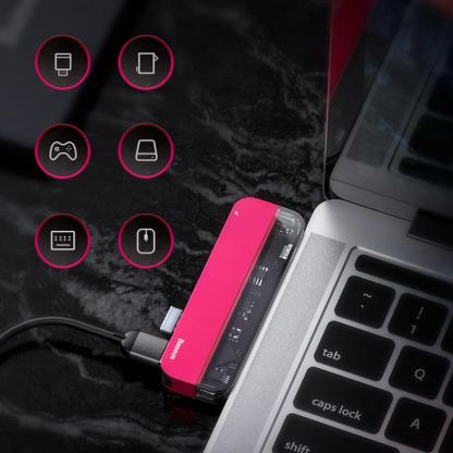Baseus Transparent Series USB-C Hub CAHUB-TD09 - мултифункционален хъб за свързване на допълнителна периферия за устройства с USB-C (червен) 6