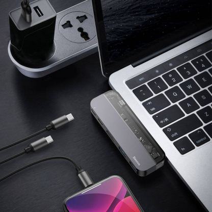 Baseus Transparent Series USB-C Hub CAHUB-TD03 - мултифункционален хъб за свързване на допълнителна периферия за устройства с USB-C (син) 4