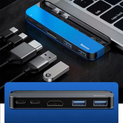 Baseus Transparent Series USB-C Hub CAHUB-TS03 - мултифункционален хъб за свързване на допълнителна периферия за устройства с USB-C (син) 3