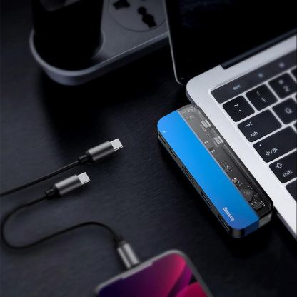 Baseus Transparent Series USB-C Hub CAHUB-TS03 - мултифункционален хъб за свързване на допълнителна периферия за устройства с USB-C (син) 5