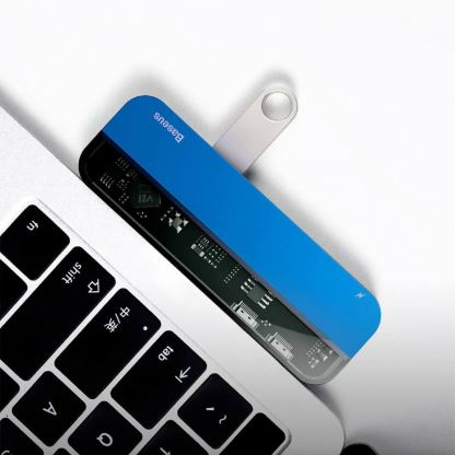Baseus Transparent Series USB-C Hub CAHUB-TS03 - мултифункционален хъб за свързване на допълнителна периферия за устройства с USB-C (син) 6