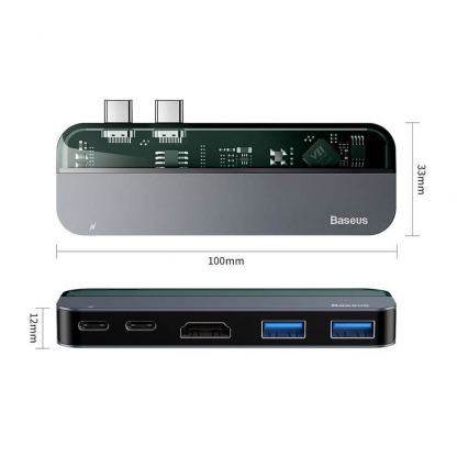 Baseus Transparent Series USB-C Hub CAHUB-TS03 - мултифункционален хъб за свързване на допълнителна периферия за устройства с USB-C (син) 8