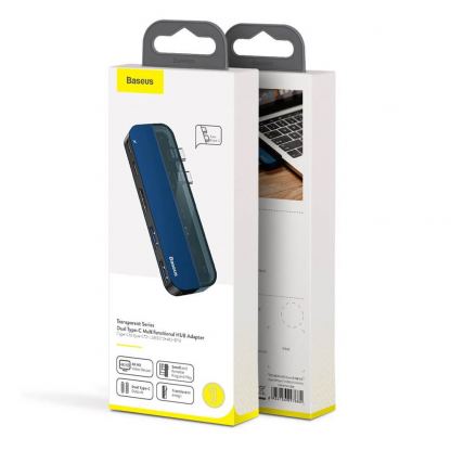 Baseus Transparent Series USB-C Hub CAHUB-TS03 - мултифункционален хъб за свързване на допълнителна периферия за устройства с USB-C (син) 10