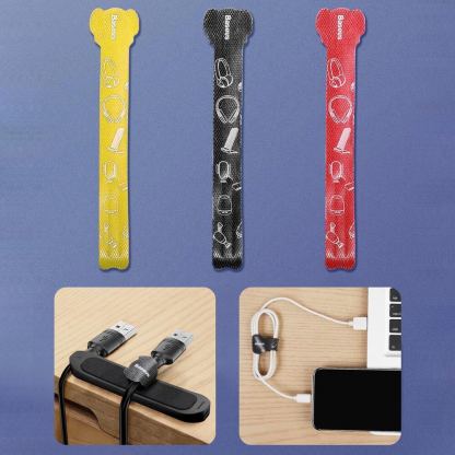 Baseus Cable Fixer Kit - органайзер за кабели с лепяща основа и 15 велкро лепенки (черен) 11