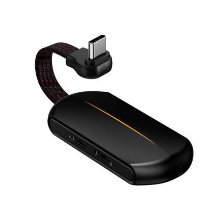 Baseus GAMO USB-C Male + 2 x USB-C & 3.5mm Female Adapter L49 - активен адаптер USB-C към 3.5 мм. аудио изход и два USB-C изхода за устройства с USB-C порт (черен) 2