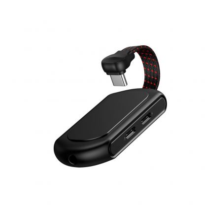 Baseus GAMO USB-C Male + 2 x USB-C & 3.5mm Female Adapter L49 - активен адаптер USB-C към 3.5 мм. аудио изход и два USB-C изхода за устройства с USB-C порт (черен) 3