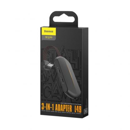 Baseus GAMO USB-C Male + 2 x USB-C & 3.5mm Female Adapter L49 - активен адаптер USB-C към 3.5 мм. аудио изход и два USB-C изхода за устройства с USB-C порт (черен) 6
