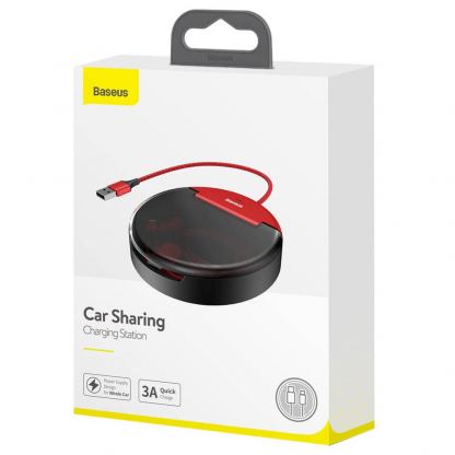 Baseus Car Sharing Charging Station - кутия за организране на кабели с USB изходи и универсален 3-в-1 USB кабел с Lightning, microUSB и USB-C конектори (червен) 6