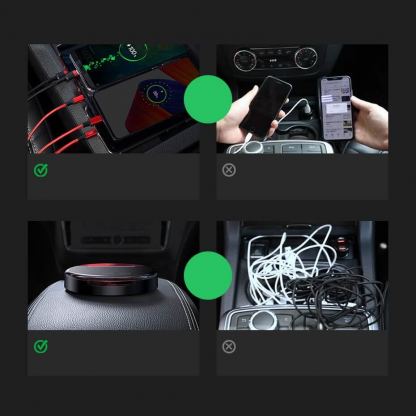 Baseus Car Sharing Charging Station - кутия за организране на кабели с USB изходи и универсален 3-в-1 USB кабел с Lightning, microUSB и USB-C конектори (черен) 9