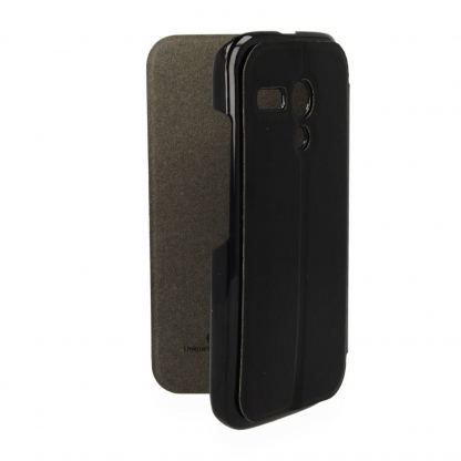 Rock Excel Flip Case - кожен калъф, тип портфейл и поставка за Motorola Moto G (черен) 2