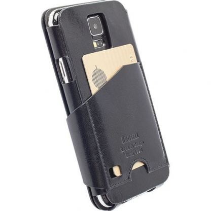 Krusell Kalmar Wallet Case - кожен калъф, тип портфейл за Samsung Galaxy S5 SM-G900 (черен) 2