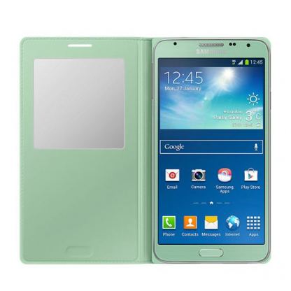 Samsung S-View Cover EF-CN750BME - оригинален кожен калъф за Samsung Note 3 Neo (светлосин) 3
