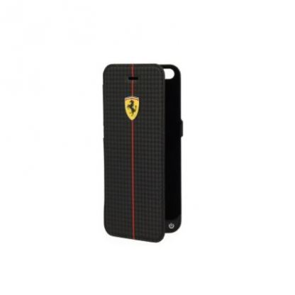 Ferrari Formula One Carbon Battery Flip Case - кожен флип кейс с вградена 2200 mAh батерия за iPhone 5S, iPhone 5 2
