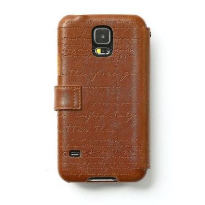 Zenus Masstige Lettering Diary Case - кожен калъф тип портфейл за Samsung Galaxy S5 SM-G900 (кафяв) 2