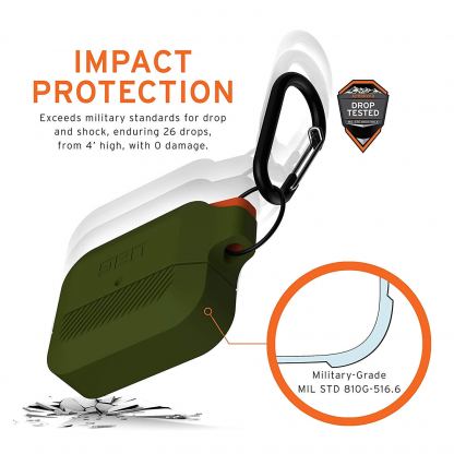 Urban Armor Gear Soft Touch Waterproof Silicone Hang Case - водо и удароустойчив силиконов калъф с карабинер за Apple Airpods Pro (тъмнозелен)(bulk) 4