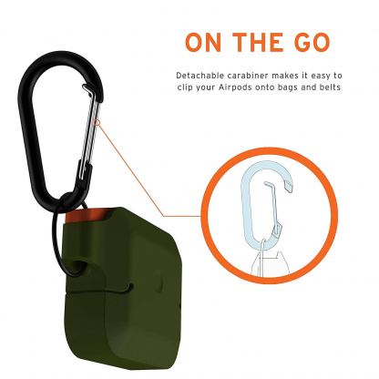 Urban Armor Gear Soft Touch Waterproof Silicone Hang Case - водо и удароустойчив силиконов калъф с карабинер за Apple Airpods Pro (тъмнозелен)(bulk) 5