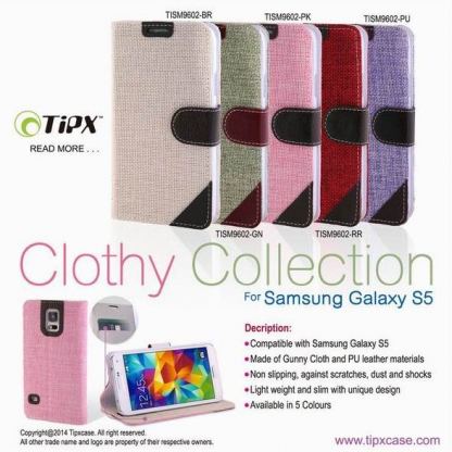 TIPX Clothy Collection - текстилен калъф тип портфейл и поставка за Samsung Galaxy S5 SM-G900 (син) 2