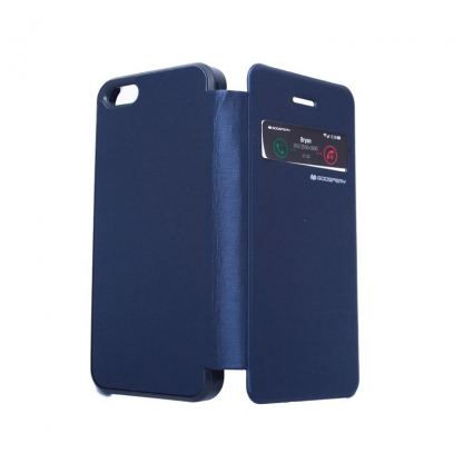 Mercury Goospery Easy View Cover Case - кожен калъф, тип портфейл за iPhone 5S, iPhone 5 (тъмносин) 2