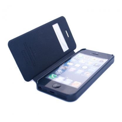Mercury Goospery Easy View Cover Case - кожен калъф, тип портфейл за iPhone 5S, iPhone 5 (тъмносин) 3
