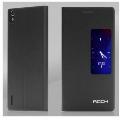 Rock Flip Case Feather Series - кожен калъф, тип портфейл и поставка за Huawei Ascend P7 (черен) 2