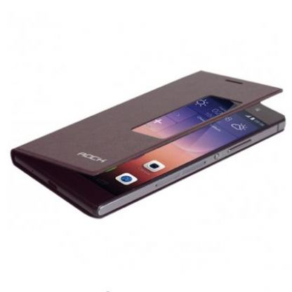 Rock Flip Case Feather Series - кожен калъф, тип портфейл и поставка за Huawei Ascend P7 (черен) 3