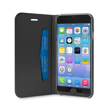 Puro Booklet - кожен флип калъф и стойка за iPhone 6/6S Plus (черен) 2