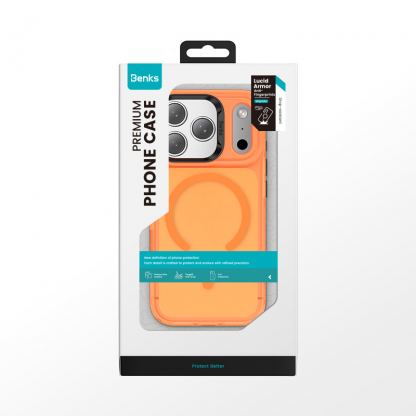 Хибриден удароустойчив кейс с MagSafe за iPhone 17 Pro - Benks Magnetic Lucid Armor Camera Control Case (оранжев) 7