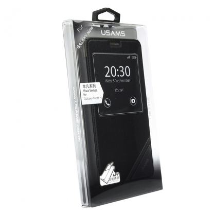 USAMS Flip-Case Viva Preview - калъф, тип портфейл за Samsung Galaxy Note 4 (черен) 3