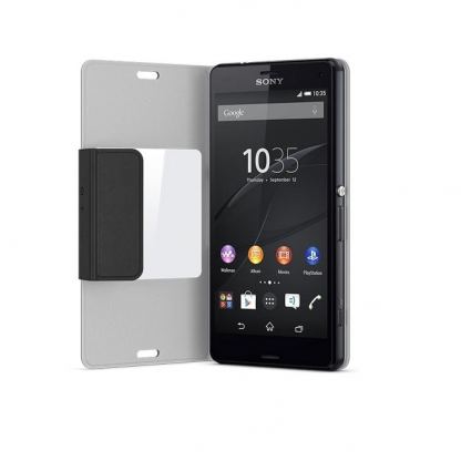Sony Style Cover SCR26 - оригинален кожен кейс и поставка за Sony Xperia Z3 Compact (черен) 2