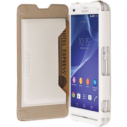 Krusell Malm&#246; Flip Cover - кожен калъф, тип портфейл и поставка за Sony Xperia Z3 Compact (бял) 2