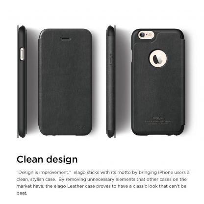 Elago S6 Leather Flip Apple Cut Case Limited Edition - луксозен кожен кейс от естествена кожа + HD покритие за iPhone 6/6S (черен) 3