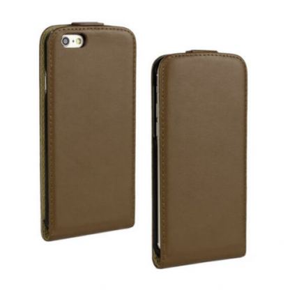 Leather Pocket Flip Case - вертикален кожен калъф с джоб за iPhone 6/6S Plus (кафяв)