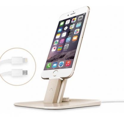 TwelveSouth HiRise Deluxe - алуминиева повдигаща поставка с Lightning и MicroUSB кабели за iPhone и iPad (златист) 2