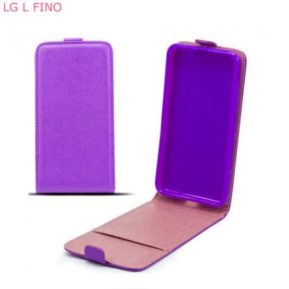 Leather Pocket Flip Case - вертикален кожен калъф с джоб за LG L Fino (лилав)