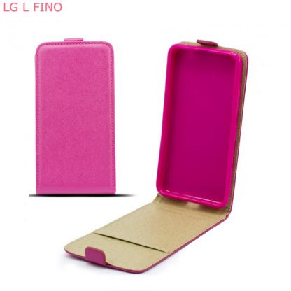 Leather Pocket Flip Case - вертикален кожен калъф с джоб за LG L Fino (розов)