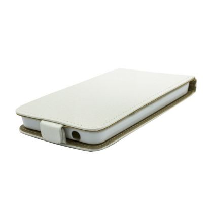 Leather Pocket Flip Case - вертикален кожен калъф с джоб за LG L Fino (бял) 2