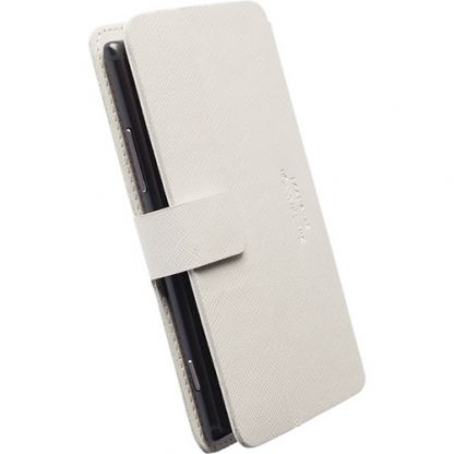 Krusell Malmo FlipWallet Slide 3XL - универсален кожен калъф, тип портфейл за Desire 310, One X, Galaxy Alpha, Galaxy A3, Nexus 4 и други (бял) 2